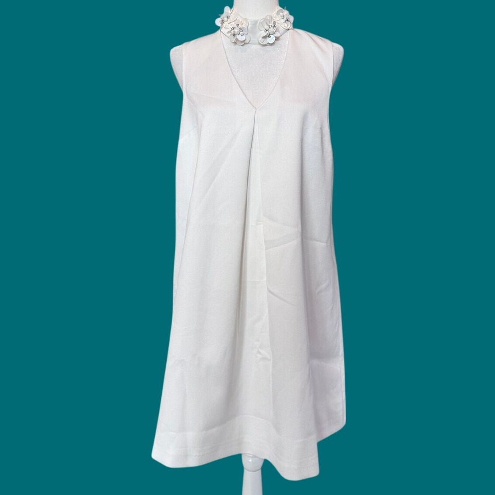 Ted Baker Kassiaa Dress Womens 3 Ivory Good Embellished Shift Rose Gold Zip